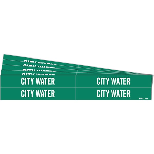 CITY WATER Pipe Marker Style 4 Polyester White on Green 4 per Card, 5 PK